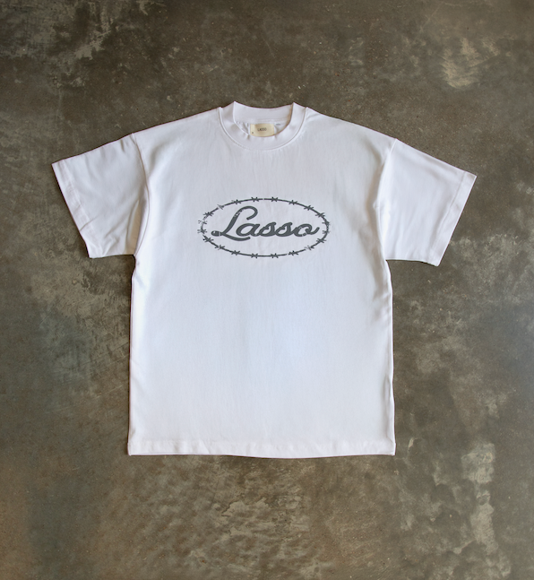 Script Barbed Wire Tee - White/Gray